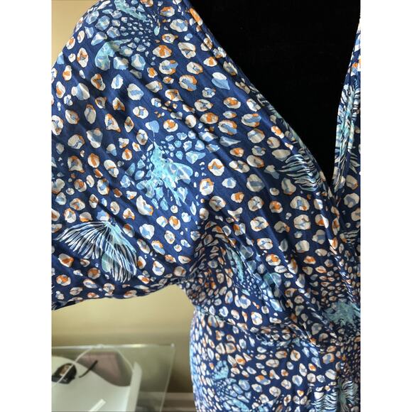 Poupette St Barth Flowy Floral Maxi Dress Blue Sz M Deep Slits LLona Long Sleeve - Picture 15 of 16